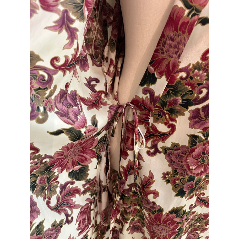 Dentelle Vintage Floral Maxi Robe Satin Wrap Long Kimono Made in USA Large - Picture 10 of 10